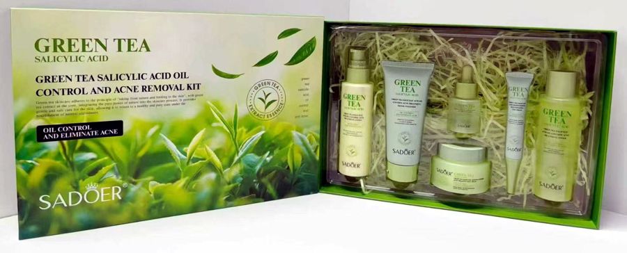 Kit Green Tea Sadoer, coffret ouvert avec les 6 produits